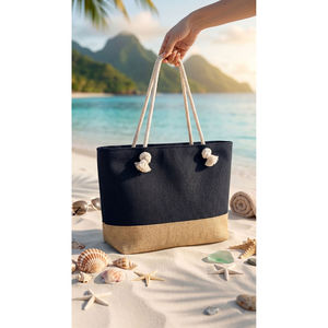 Bolsa de Playa con Diseño de Color Sólido y Bordado, Cierre Abierto Negro, para Todas las Estaciones, Incluidas Verano, Otoño, Invierno y Primavera - Product Image 1