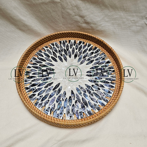 ถาดเสิร์ฟอาหารทรงกลมสไตล์โบฮีเมียนถาดใส่ผลไม้หวายฝังมุกสำหรับใช้ในครัว - Product Image 3