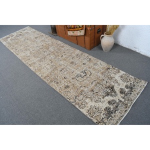 2.9x10.7 ft Turkish <b>Runner</b> <b>Rug</b>, Vintage Brown Floral <b>Rug</b> - Product Image 3