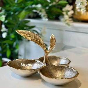 Bol de service en acier inoxydable pour collations Conception de feuille en métal doré Collection de bols à plateau en métal de luxe pour la maison de luxe - Product Image 4