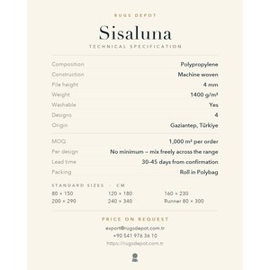 พรมโพลีโพรพิลีนซักได้ SISALUNA SI004 สีเบจ ผลิตด้วยเครื่องจักรจากตุรกี สำหรับห้องนั่งเล่น โรงแรม และโครงการต่างๆ - Product Image 4