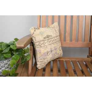 Beige Wool <b>Kantha</b> Patchwork Pillow 12x12 Inch Luxury Vintage Embroidered Fluffy Rustic <b>Throw</b> Pillow for Floor Use - Product Image 2