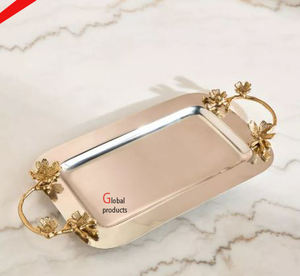 embossed look <b>oval</b> shape silver finished metal serving tray for hotel restaurant and bar - Product Image 2