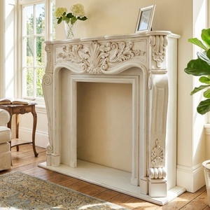 Chimenea blanca antigua de madera maciza como mesa de consola, mesa de pasillo para sala de estar de estilo francés y muebles de hotel - Product Image 3