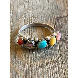 Zuni Handmade Sterling <b>Silver</b> <b>Ring</b> Dainty Multi-Bezel <b>Set</b> Stone Gemstone Size 7 Everyday Wear Jewelry - Product Image 1