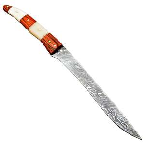 Couteau de pêche personnalisé fait main Jexmoo, lame en acier Damas, couteau à fileter avec étui en cuir, cadeau pour pêcheur - Product Image 6