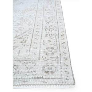 Tapis en laine noué à la main vintage ivoire Pae-1502 pour la maison, motif médaillon abstrait rectangulaire pour salon, couloir, entrée, intérieur de voiture - Product Image 4