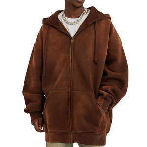 Recién llegado, chaqueta con capucha de lavado ácido con cremallera para hombres, sudaderas con capucha personalizadas de gran tamaño, traje de sudor esencial 100% algodón faleec - Product Image 6