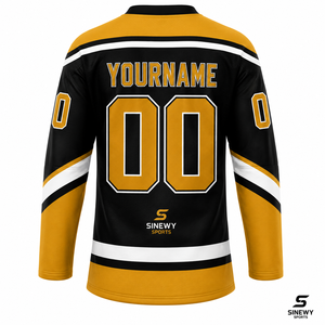 SINEWY SPORTS Heren Custom IJshockey Jersey Zwart Goud Santa Design Gesublimeerd Vochtregulerend Volledige Mouw Regular Fit - Product Image 3
