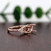 14K Vergoldete 925 Sterling Silber Klassische Schmuckkomponenten 9x7mm Ovaler Krappenfassung Halbmontierter Ost-West-Ring mit CZ-Edelstein