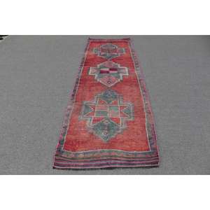 Alfombra Turca Vintage, Alfombra de Pasillo de 3x9.9 pies, Alfombra Persa Roja Herki - Product Image 1