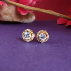Women's Trendy Gold Plating Brass <b>Stud</b> <b>Earrings</b> with Cubic Zirconia and Pearl Geometric Hoop Design Religious Gift Jewelry - Product Image 2