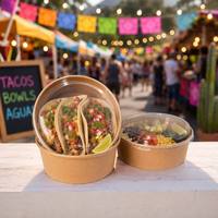 Conteneur alimentaire jetable biodégradable écologique, boîte ronde en kraft pour emporter avec couvercle, logo personnalisé OEM, vente en gros de boîtes alimentaires