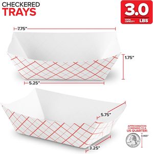 100-Pack 3 lb Embossed Handmade Foldable Red White Checkered Disposable Paper Food Trays <b>Boats</b> Eco-Friendly Serving Trays 5.75x3 - Product Image 2