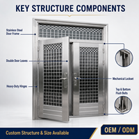 Porte de sécurité double entrée en acier inoxydable sur mesure avec grille pour entrée de villa, maison, bâtiment OEM ODM