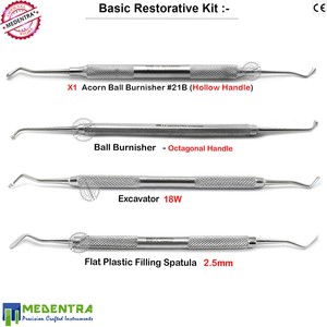 Instruments de restauration dentaire en composite, acier inoxydable, burnisher, excavateur, burnisher acorn, manche creux, restauration manuelle de base - Product Image 1