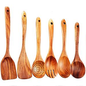 Juego de 6 cucharas de madera de acacia negra para cocinar utensilios de cocina de mango largo juego de servidor de ensalada único de 2 KETCHENWAR hecho a mano - Product Image 4