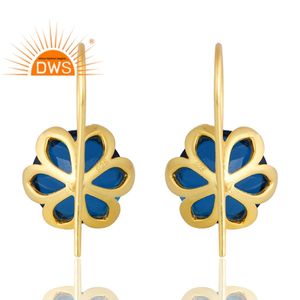 Handmade Design 925 Silver 18K Gold Plated Doublet London Blue Topaz Quartz Gemstone Earring <b>For</b> <b>Women</b> Jewelry Manufacturer - Product Image 2