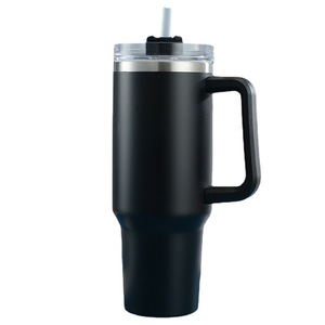 Vaso de 40 onzas con asa y tapa de popote aislado a prueba de fugas de acero inoxidable de doble pared para café para viaje - Product Image 1