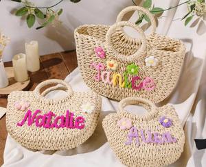 กระเป๋าถือสตรีทอจากฟางแบบส่วนตัว, ตะกร้าของขวัญเพื่อนเจ้าสาว, กระเป๋าชายหาดแบบกำหนดเอง, กระเป๋าฟาง - Product Image 2