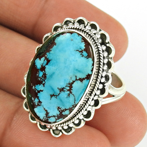 Oval Gemstone Natural Turquoise Statement <b>Ring</b> Women 925 Sterling Silver Fashion Jewelry Handmade Indian Supplier Manufacturer - Product Image 2