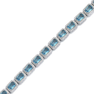 Baguette Cut Aquamarine CZ Stones Rodio Plateado Venta al por mayor Hecho a mano 925 Sterling Siler Tennis Bracelet - Product Image 3