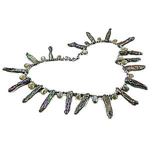 Freshwater Pearl Spike <b>Statement</b> <b>Necklace</b> 925 Silver Bohemia Style Everyday Wear Unisex Beaded Chain - Product Image 1