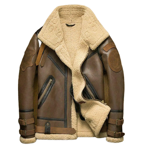 Nouveaux blousons d'aviateur en cuir d'hiver pour hommes avec doublure en fourrure brodée techniques pour temps froid - Product Image 1