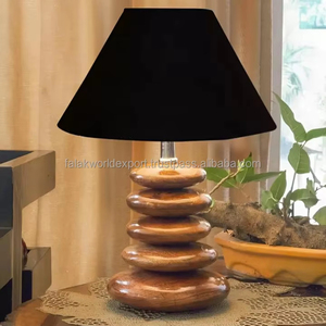 Lampe de table en bois pure faite à la main avec abat-jour en tissu idéal pour la maison Restaurant hôtel bureau extérieur décoration de table Style artistique - Product Image 5