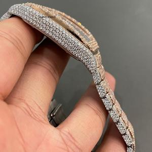 Montre automatique de luxe en acier inoxydable, sertie de moissanite, style hip-hop, avec bracelet cubain en diamants - Product Image 3