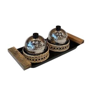 ถาดเสิร์ฟอาหารพร้อมด้ามจับไม้ถาดเสิร์ฟอาหารมื้อเช้าแบบโลหะตกแต่งสีดำสไตล์ไม่เหมือนใคร - Product Image 1