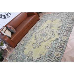 Alfombra Vintage Grande de 5.6x9.5 pies (171x289 cm), Alfombra Turca Azul con Diseño Floral - Product Image 5