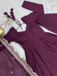 FULLY FLAIR ANARKALI with DUPPTA SET PENT READY to WEAR Faux <b>Fur</b> Party Wear - Product Image 2