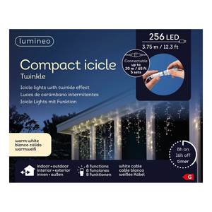 LUMINEO IP44 494972 Rideau lumineux de Noël blanc avec 256 LED blanc froid, 8 jeux de lumière, 3,75+5m, connectable pour une utilisation en extérieur - Product Image 2