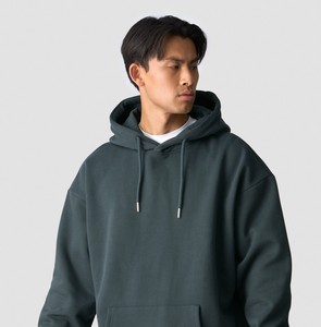 Sweat-shirt à capuche vert foncé pour homme, coupe classique, couleur unie, pull décontracté, 100% coton, tissu polaire respirant, tricoté, avec poche - Product Image 5