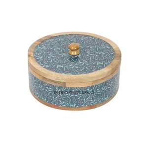 Contenedor de almacenamiento Chapati de forma redonda de madera de mango de calidad superior de diseñador de aspecto llamativo con tapa superior a precio impresionante - Product Image 1