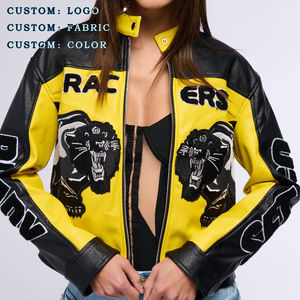 Veste de course moto pour femme en cuir rétro classique personnalisée, broderie logo OEM, col montant, boutons, tricot sportswear - Product Image 3