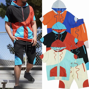 Men's New Arrival OEM Casual Sports Outdoor Nylon Shorts Sets Windbreaker Shorts with Embroidered Logo Split Colors <b>Tracksuit</b> - Product Image 6