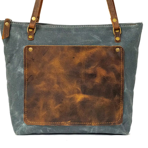 Bolso grande de lona encerada hecho a mano con asas de cuero, duradero, elegante, capacidad de trabajo, oficina, escuela - Product Image 1