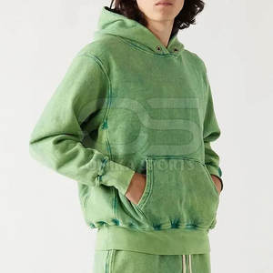 Sweat à capuche élégant en coton mélangé avec lavage à l'acide pour hommes, tissu lourd, motif teint vintage pour la mode décontractée moderne - Product Image 4