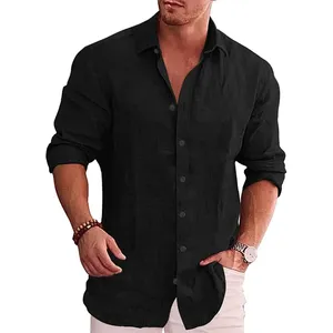 Camisa de Manga Larga de Algodón para Hombre, Camisa Informal de Talla Grande, Color Sólido, Otoño - Product Image 2
