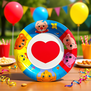 Assiettes jetables en papier Plim Plim 23 cm, 8 pièces, design cœur, vaisselle pour enfants - Product Image 3