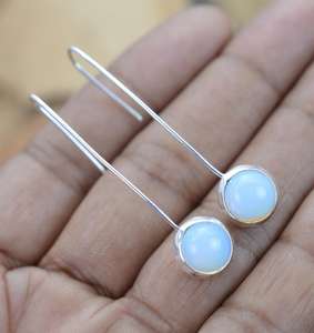 Boucles d'oreilles en fil rond en opale laiteuse, argent sterling 925, bijoux en pierres précieuses faits à la main, cadeau élégant pour femmes - Product Image 6