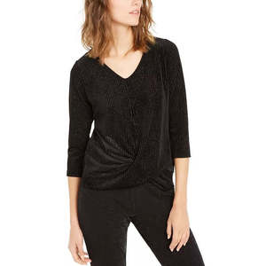 Top Casual da Donna Alfani in Nero, Taglia S, Lunghezza Lunga, con Design Intrecciato Frontale e Strisce Metalliche - Product Image 1