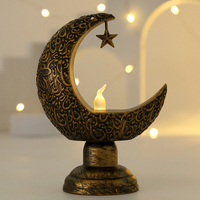 Lanterne suspendue en fer doré artisanale pour l'Aïd Moubarak, décoration de table pour la fête du Ramadan, ornements lumineux LED