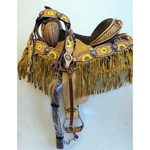 Selle occidentale pour enfants en cuir véritable de haute qualité avec ensemble de clous Conception florale de tournesol usinée et incurvée Meilleur prix - Product Image 3