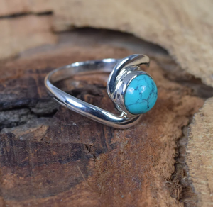 Élégante bague en argent sterling 925 bleu turquoise bohème pierre de naissance de décembre cadeau pour les bijoux de fête de la Saint-Valentin - Product Image 3