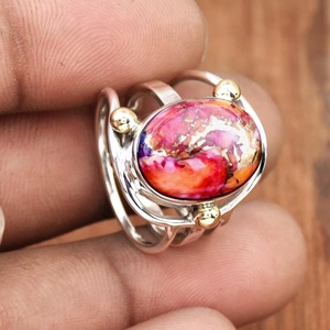 Pink Dahlia <b>Turquoise</b> <b>Ring</b> 925 Sterling Silver Designer Band Boho Jewelry Pink Oyster Gemstone <b>Ring</b> - Product Image 3