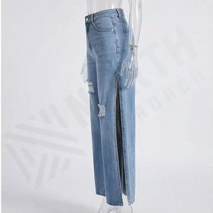 Pantalones Vaqueros Largos con Corte Lateral para Mujer al por Mayor, Logotipo Personalizado, Mejor Calidad, Color Personalizado, Pantalones Vaqueros Sexys de Moda Casual - Product Image 3