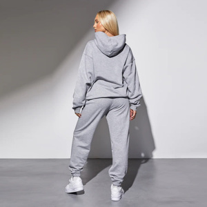 Sweat à capuche surdimensionné pour femme, gris clair chiné, 65% coton 35% polyester, avec poignets côtelés, respirant, fabrication OEM - Product Image 3